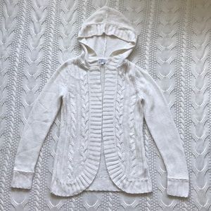 Delia’s white hooded knit cardigan sweater